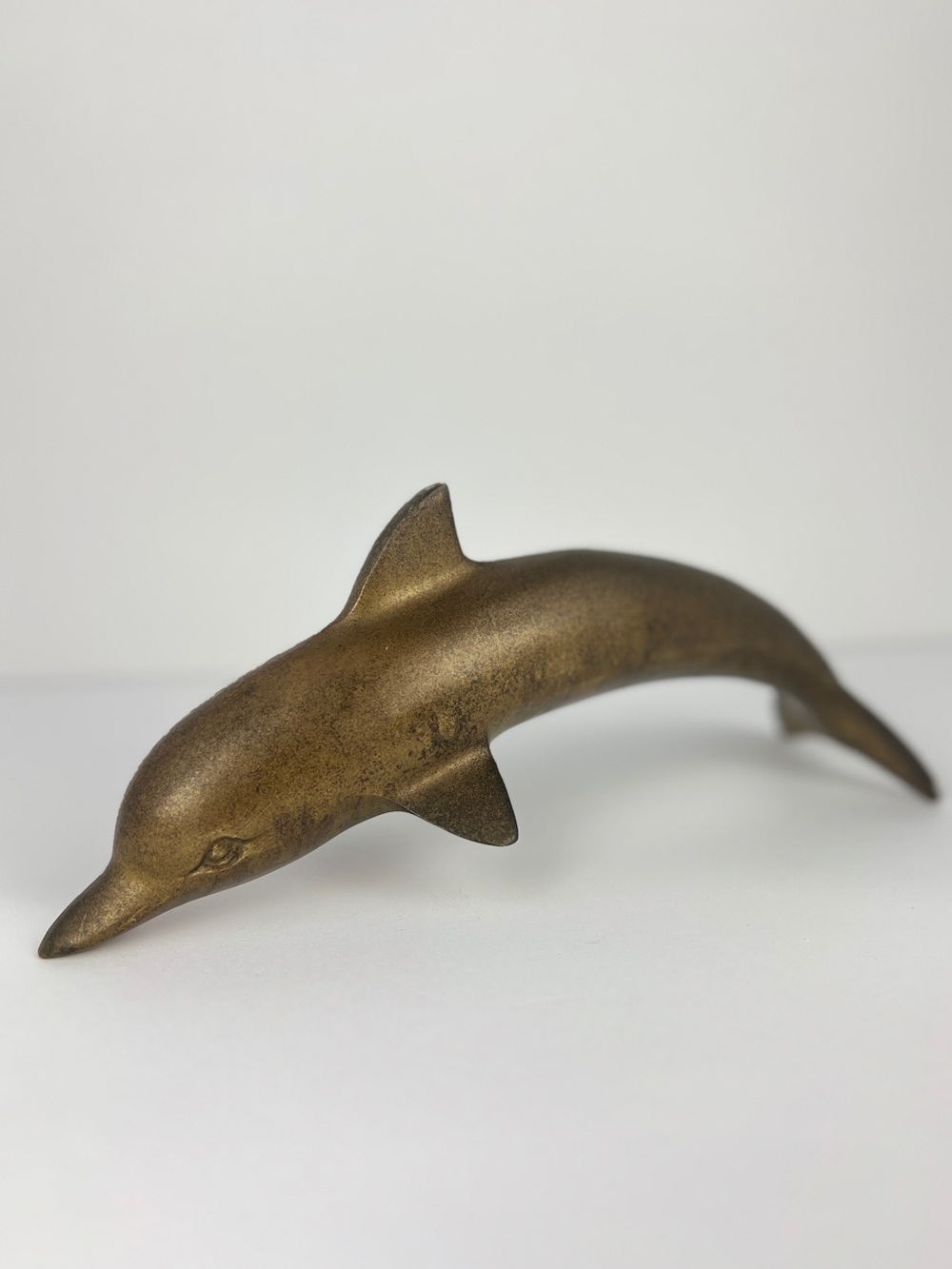 Vintage Brass Dolphin 10” Figurine Paperweight Coastal Nautical Decor
